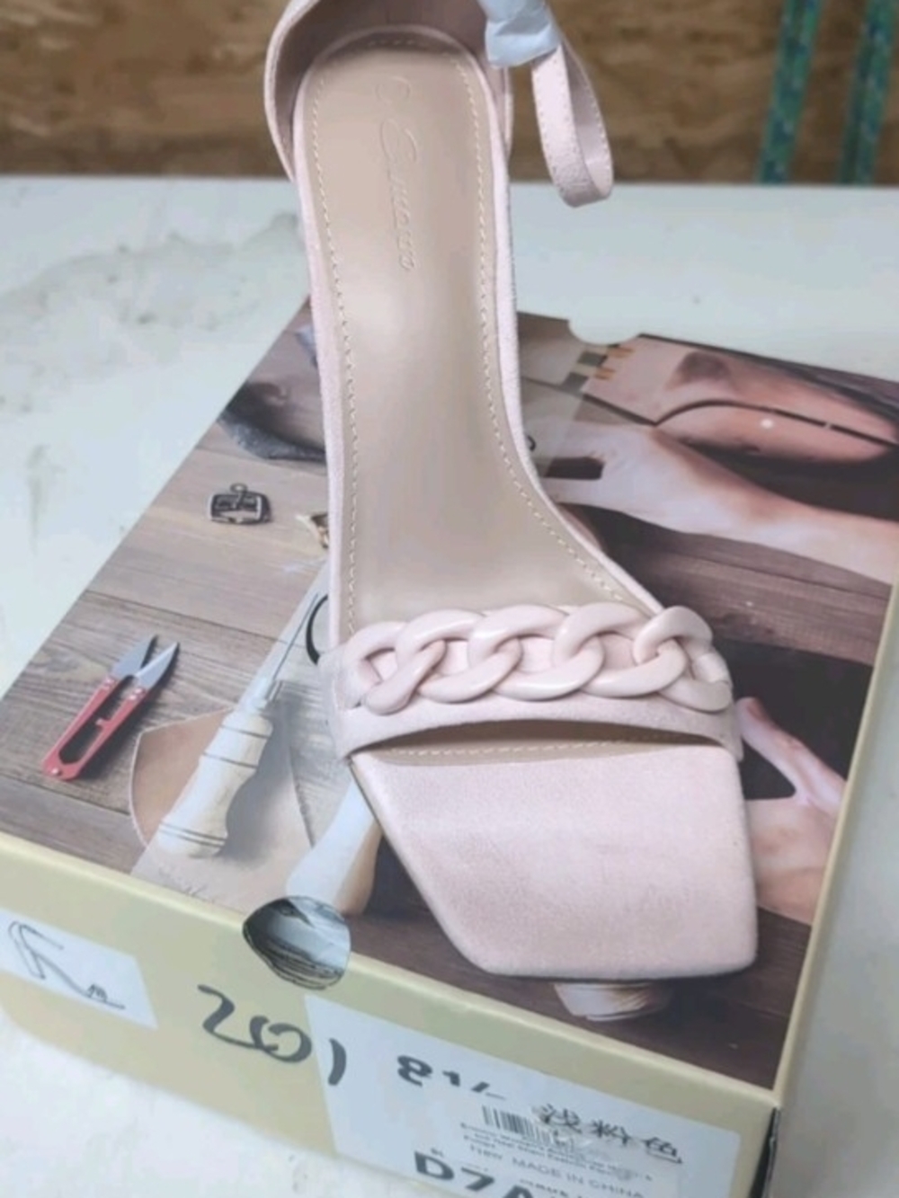 Women’s Blush Pink Chain-Accent Ankle Strap Sandals